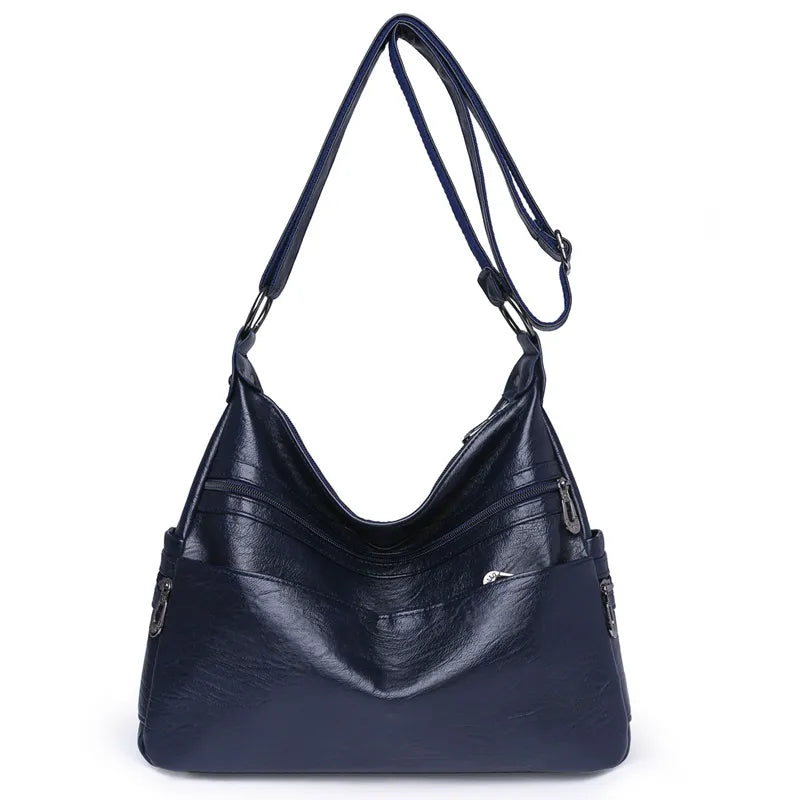 Bolsa Feminina de Couro Jasmine - Azul Escuro - Vizzio Bags